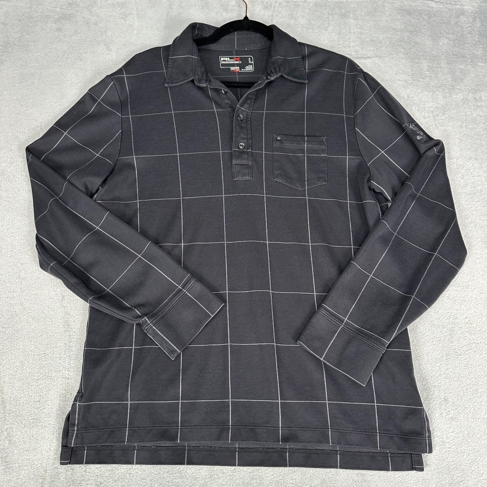 RLX by Ralph Lauren Polo Shirt Men's L Black Long Sleeve Wicking Golf Logo